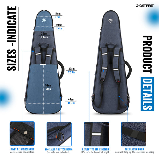 GHOSTFIRE High-end Electric Guitar Bag Super thick fit ST/TL ，LP/SG An Expansion Package Is Attached (Electric Guitar Bag-Blue 3.0)