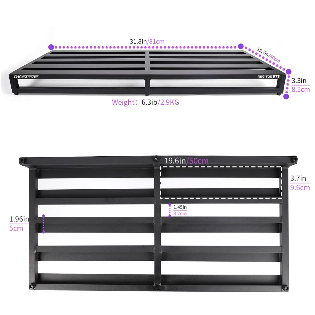 Ghost Fire Guitar Pedal Board Aluminum Alloy 6.3lb Effect Pedalboard 31.8"x15.7" with Carry Bag,V series (V-BIG TOE 32)