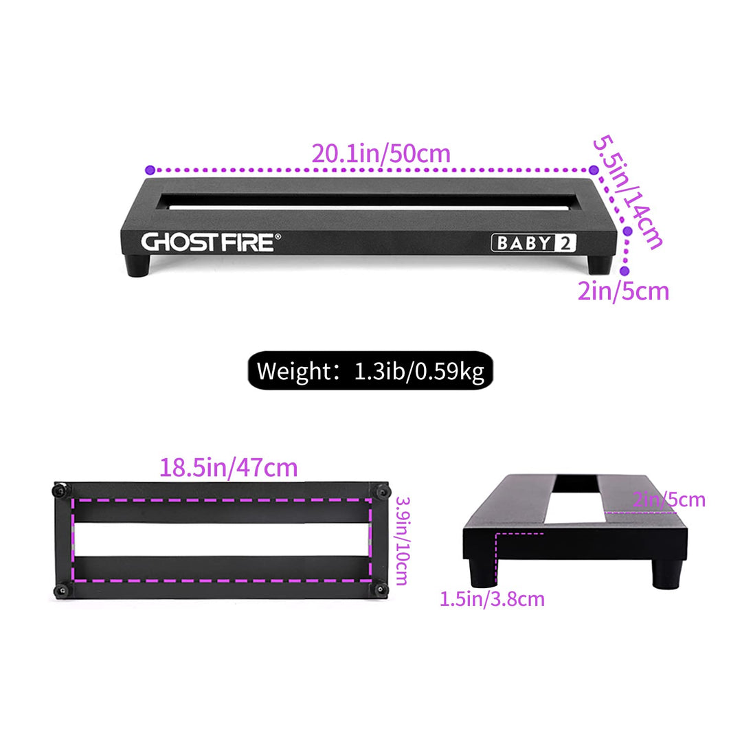 boss pedal dimensions cm Ghost Fire Guitar Pedal Board Aluminum Alloy 1.3lb Effect Pedalboard 20.1''x5.5''x2" with Carry Bag,V series (V-BABY 2)