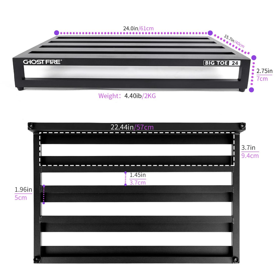 Ghost Fire Guitar Pedal Board Aluminum Alloy 4.4lb Effect Pedalboard 24"x15.7" with Carry Bag,V series (V-BIG TOE 24)