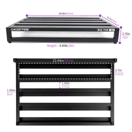 Ghost Fire Guitar Pedal Board Aluminum Alloy 4.4lb Effect Pedalboard 24"x15.7" with Carry Bag,V series (V-BIG TOE 24)