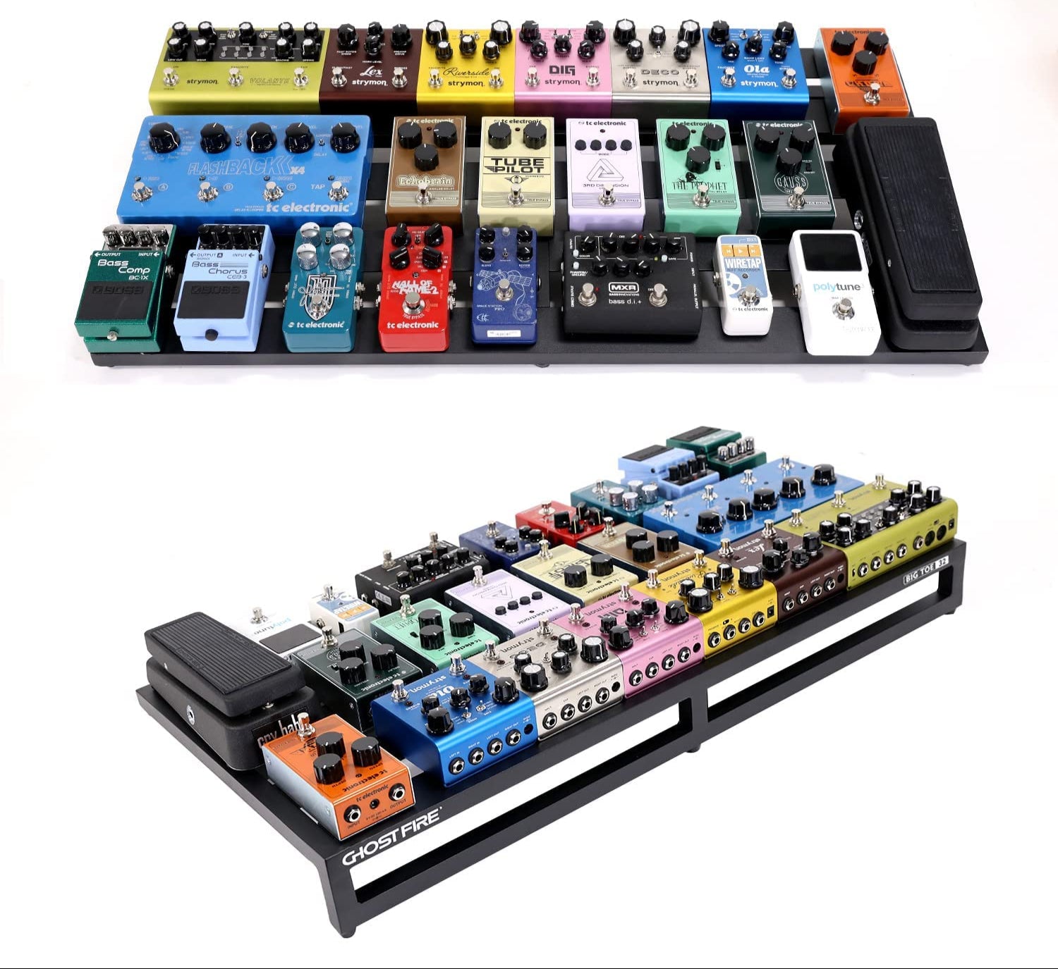 pedalboard 3 pedals Ghost Fire Guitar Pedal Board Aluminum Alloy 6.3lb Effect Pedalboard 31.8"x15.7" with Carry Bag,V series (V-BIG TOE 32)