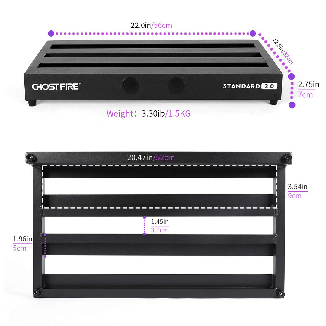 Ghost Fire Guitar Pedal Board Aluminum Alloy 3.3lb Effect Pedalboard 22''x12.5x2.75''with Carry Bag,V series (V-STANDARD 2.0)